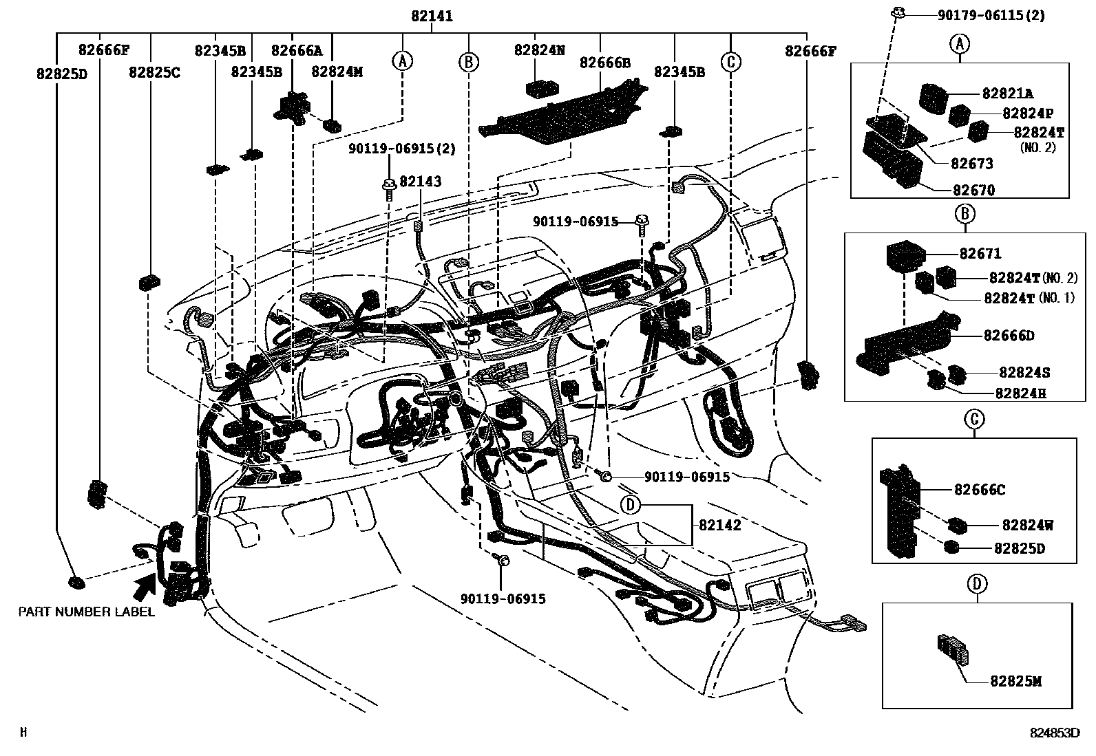 Toyota CAMRY 线束和卡夹 EPC diagram — 824853D