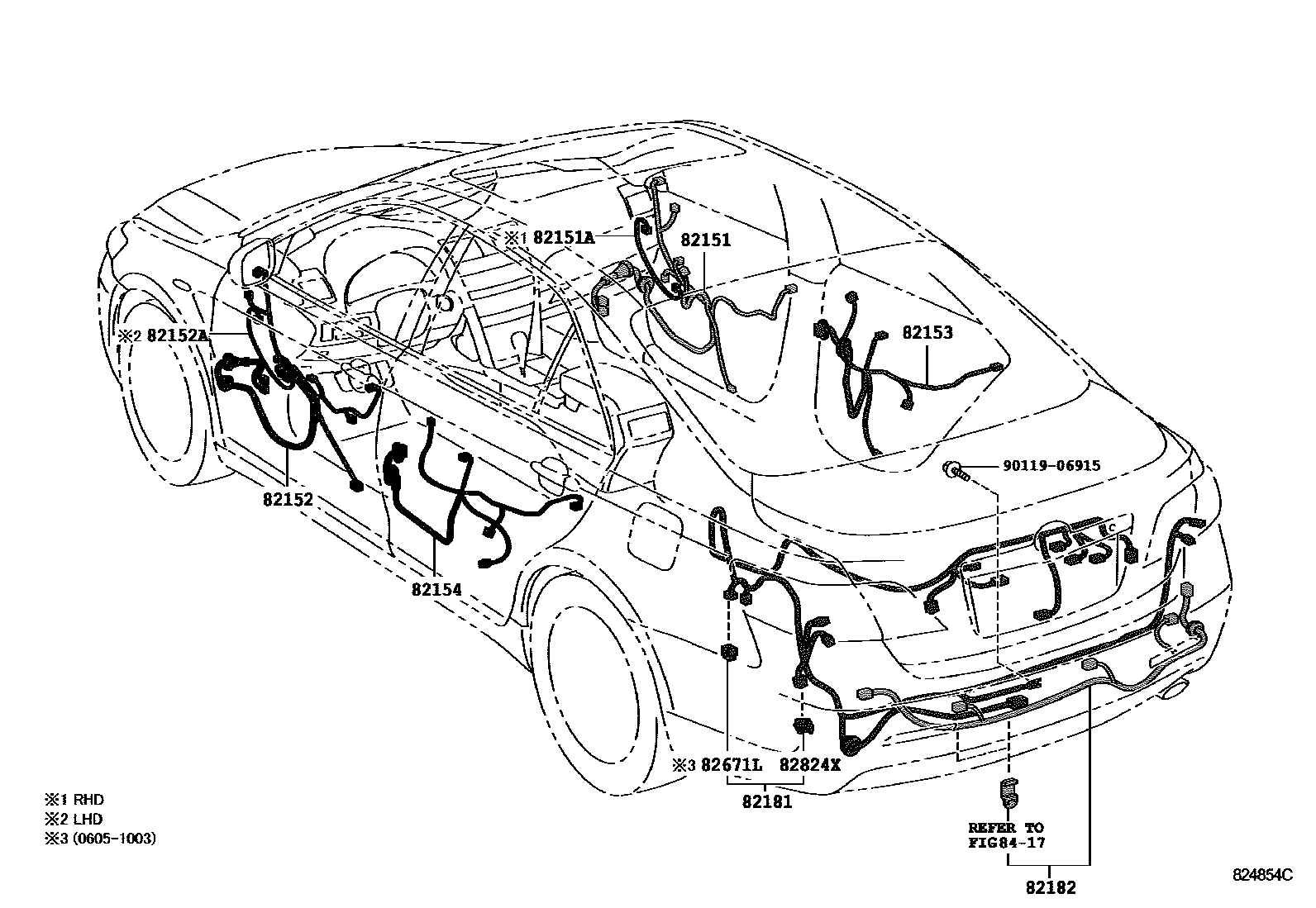 Toyota CAMRY 线束和卡夹 EPC diagram — 824854C