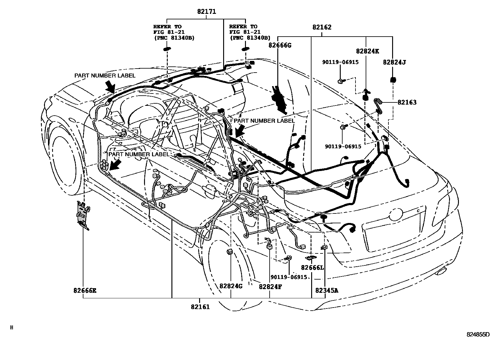 Toyota CAMRY 线束和卡夹 EPC diagram — 824855D