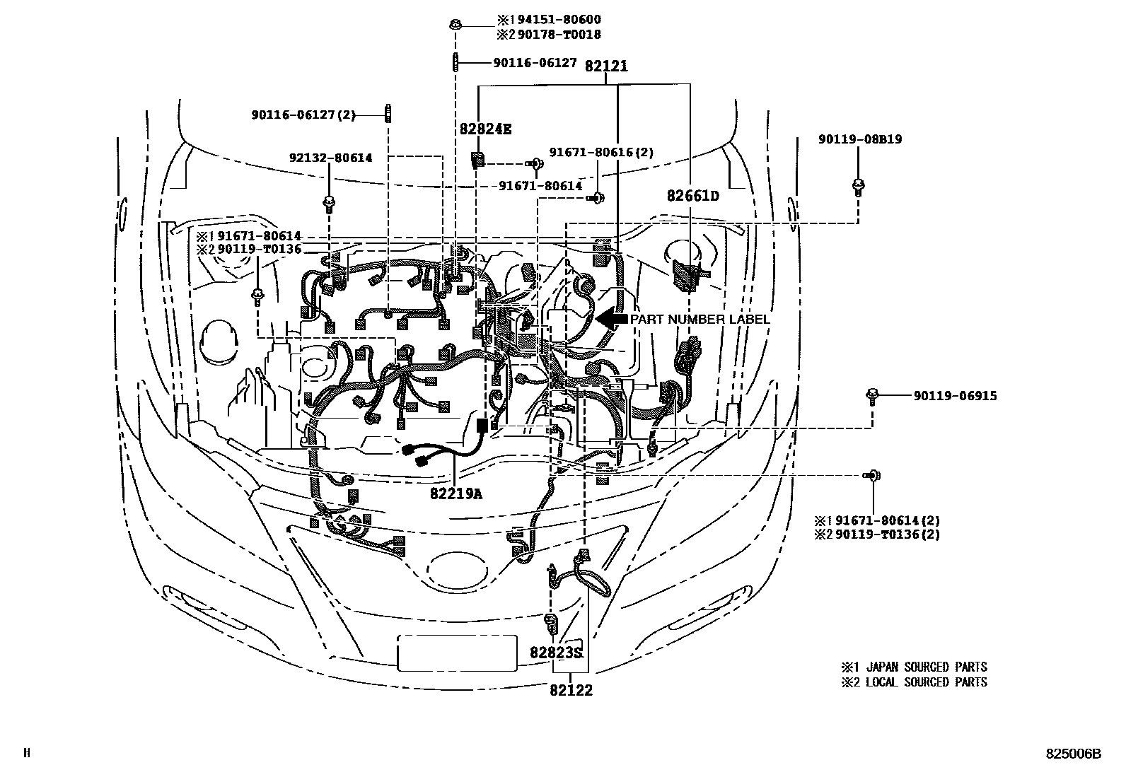 Toyota CAMRY 线束和卡夹 EPC diagram — 825006B