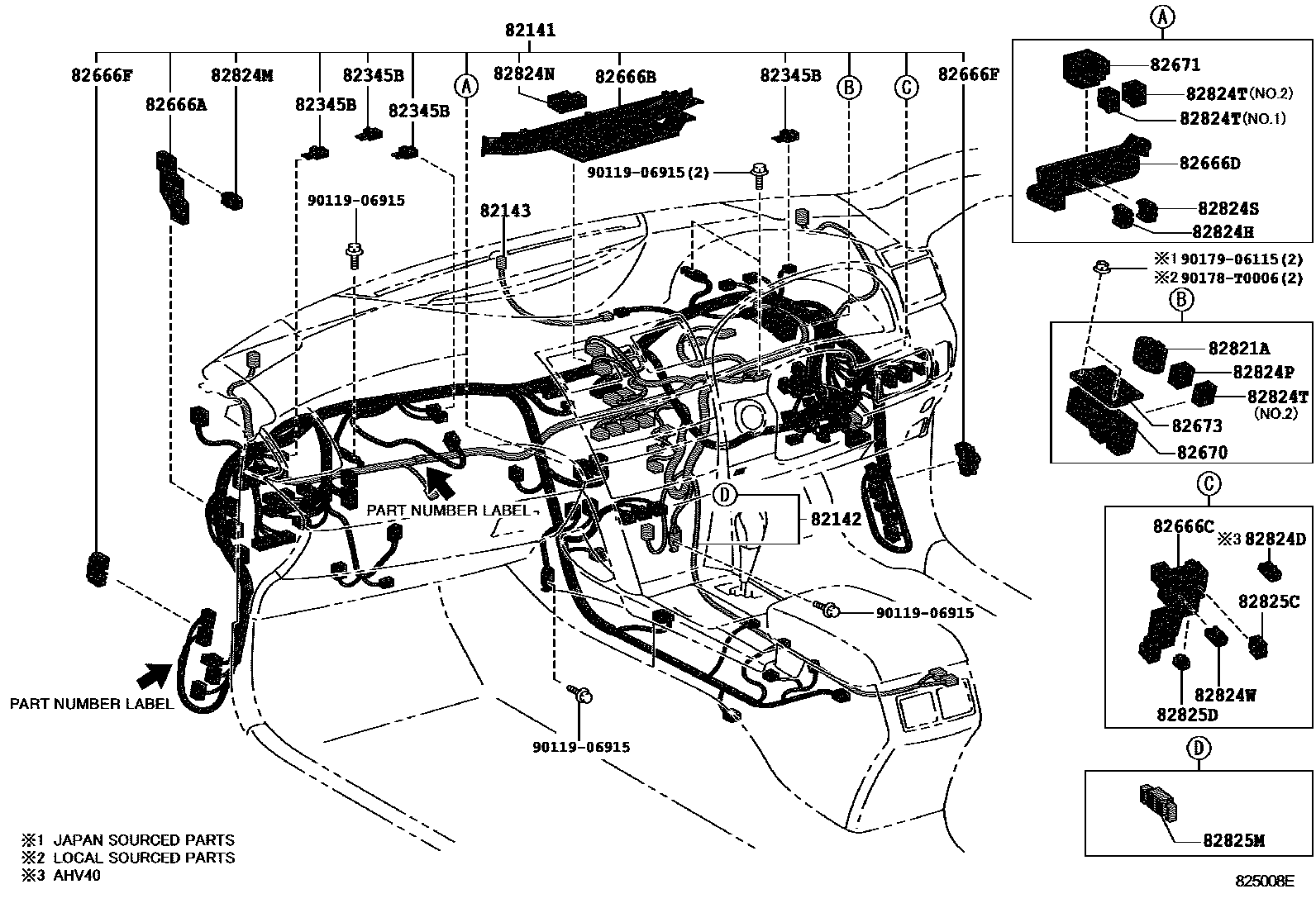 Toyota CAMRY 线束和卡夹 EPC diagram — 825008E