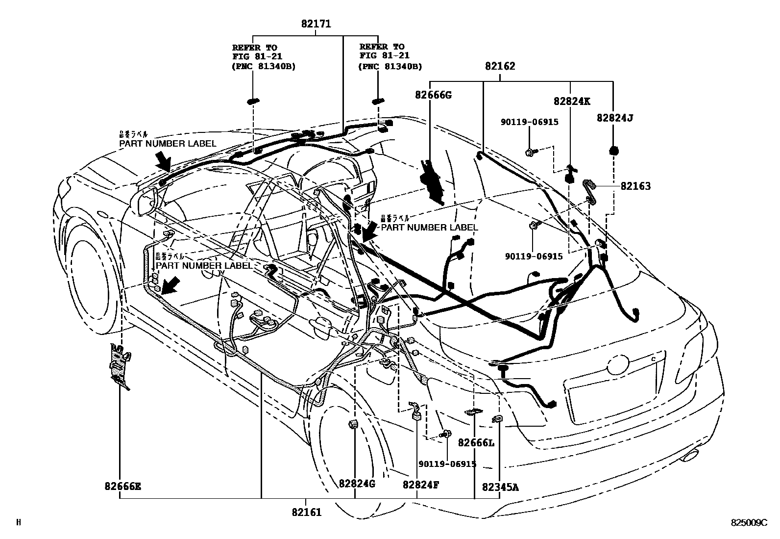 Toyota CAMRY 线束和卡夹 EPC diagram — 825009C
