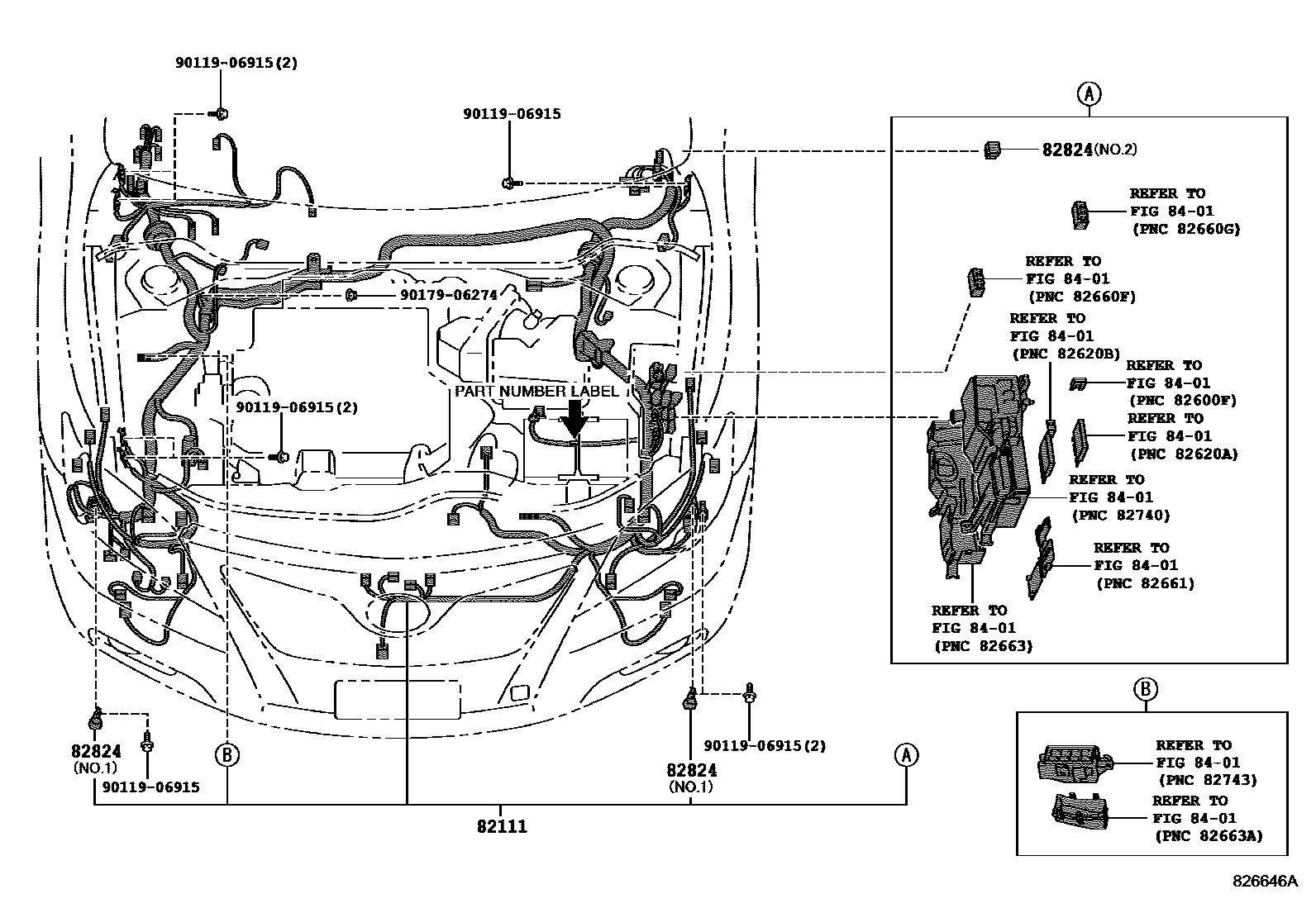 Toyota CAMRY 线束和卡夹 EPC diagram — 826646A