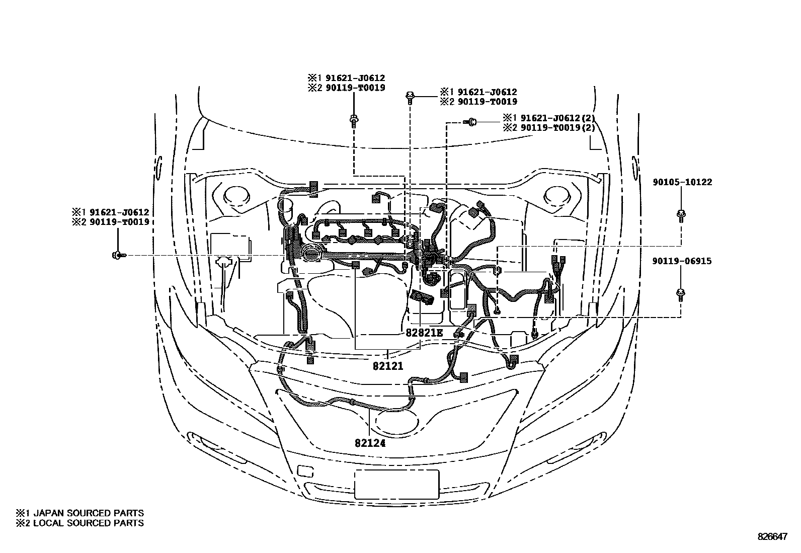 Toyota CAMRY 线束和卡夹 EPC diagram — 826647