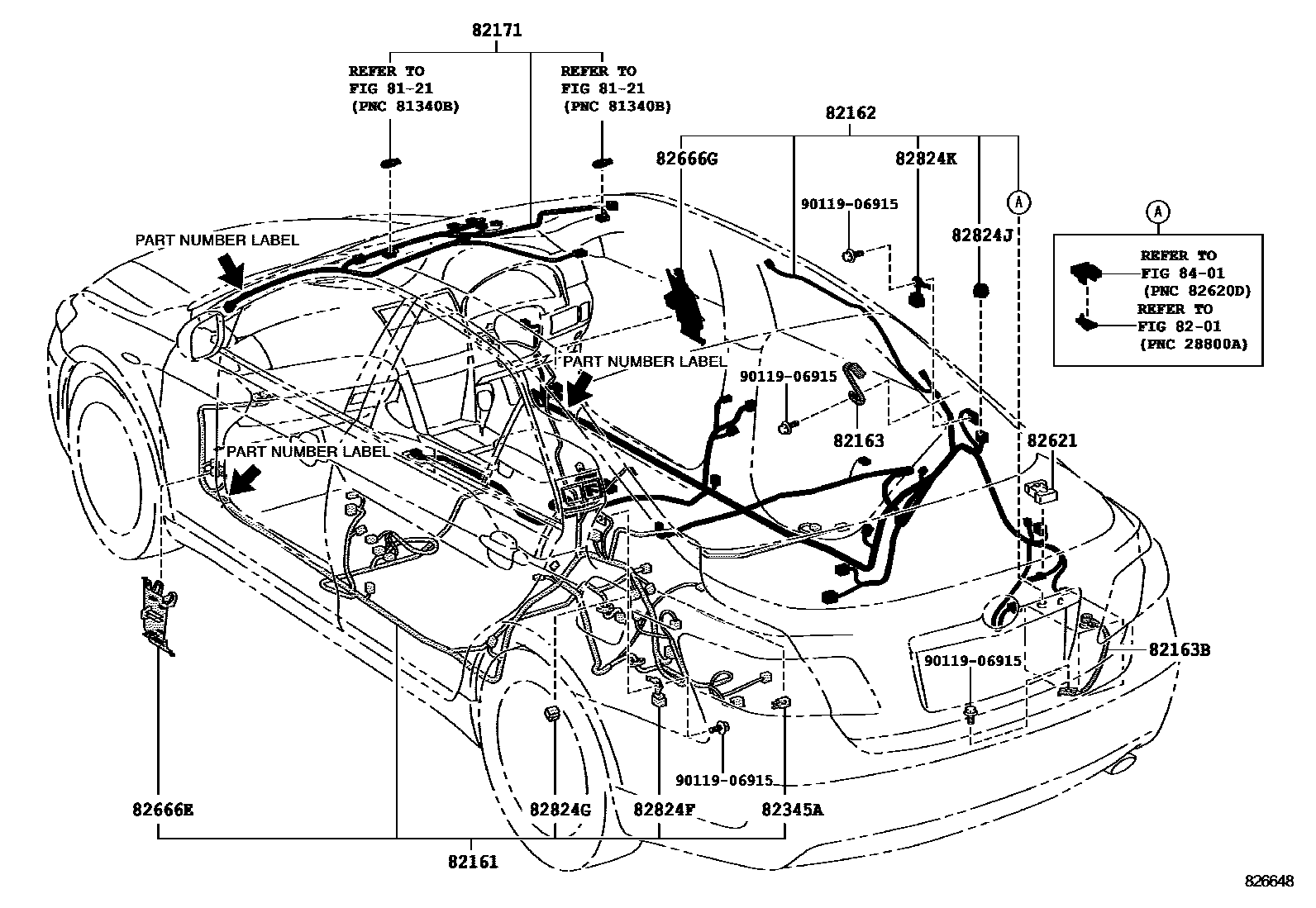 Toyota CAMRY 线束和卡夹 EPC diagram — 826648