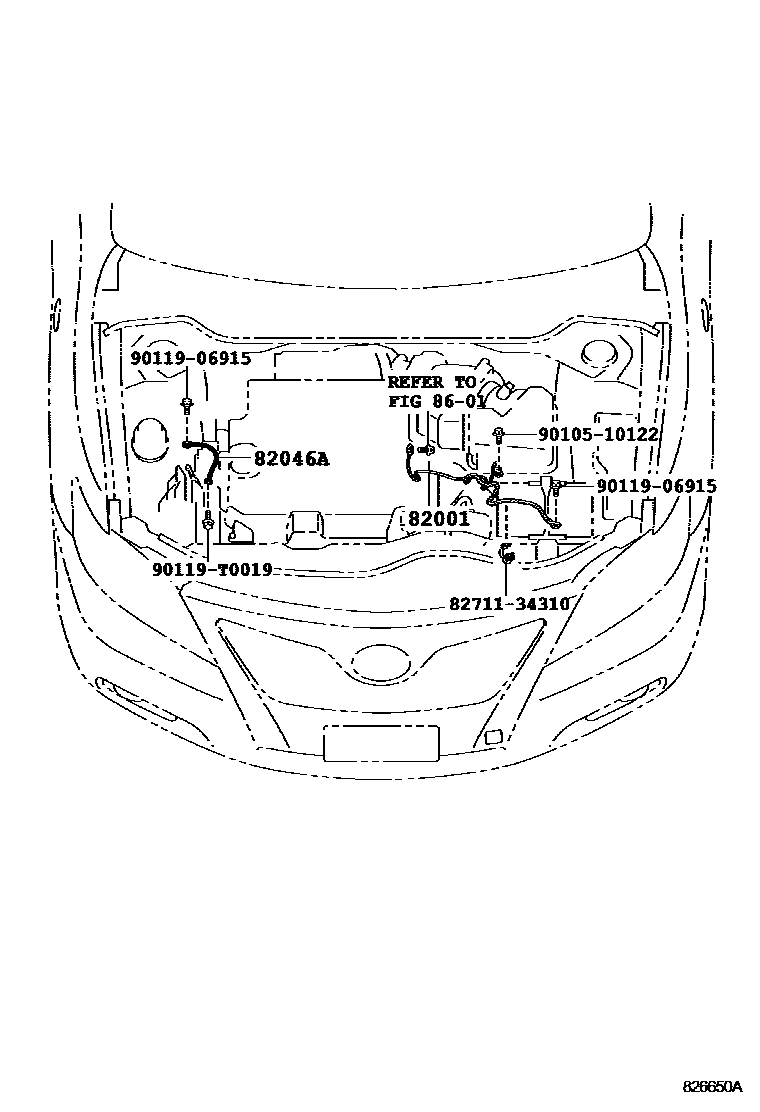 Toyota CAMRY 线束和卡夹 EPC diagram — 826650A
