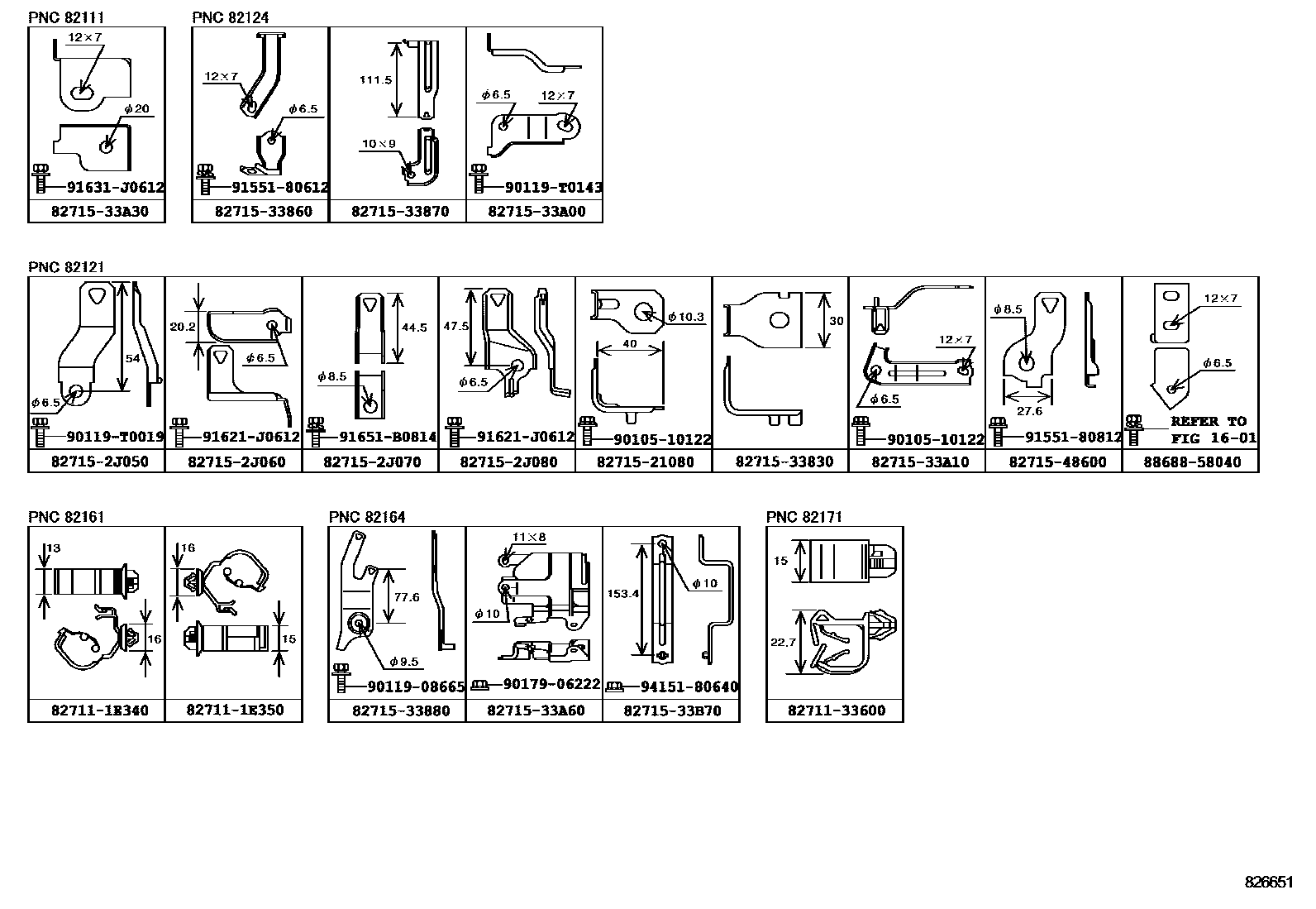 Toyota CAMRY 线束和卡夹 EPC diagram — 826651