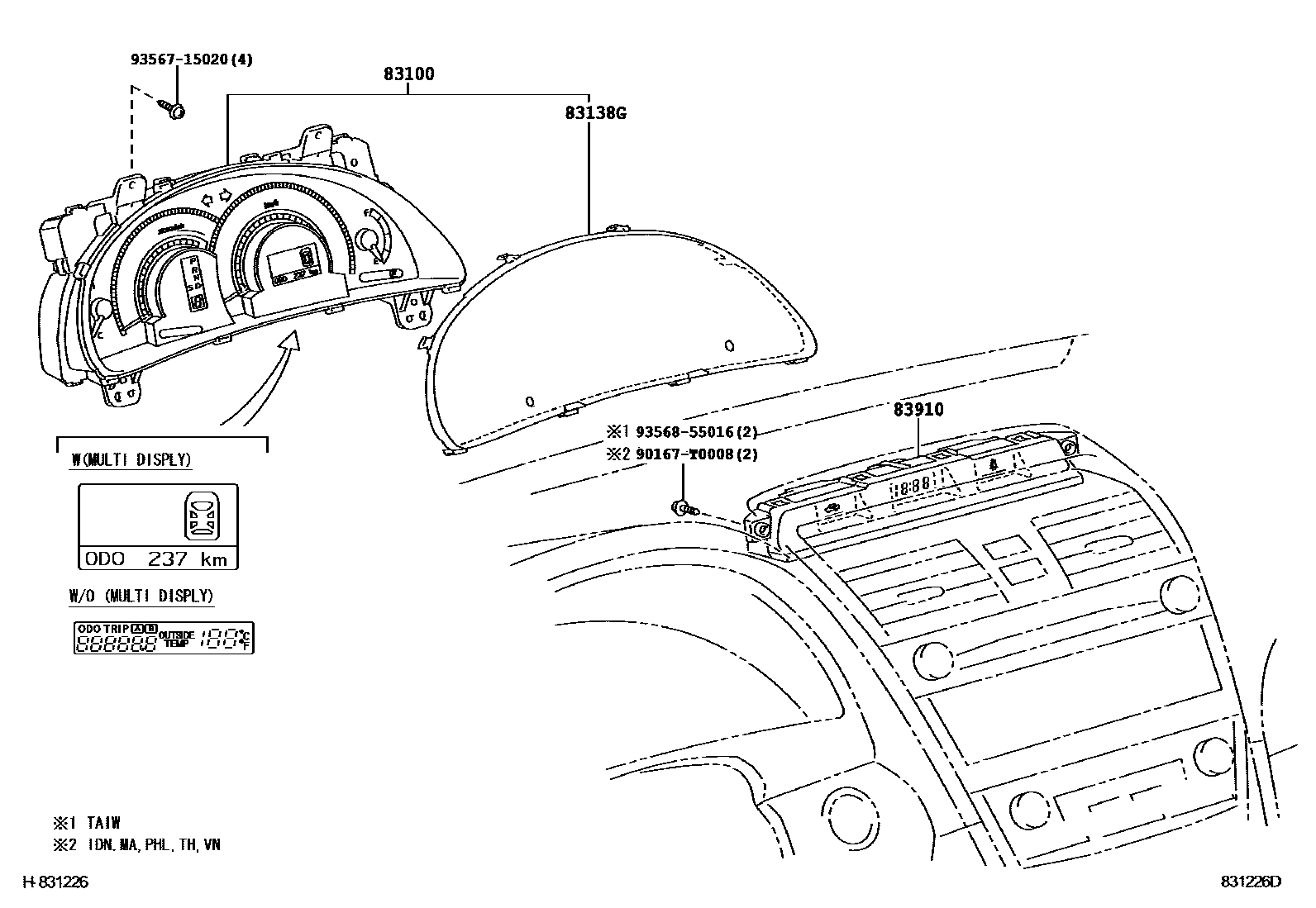 Toyota CAMRY 仪表 EPC diagram — 831226D