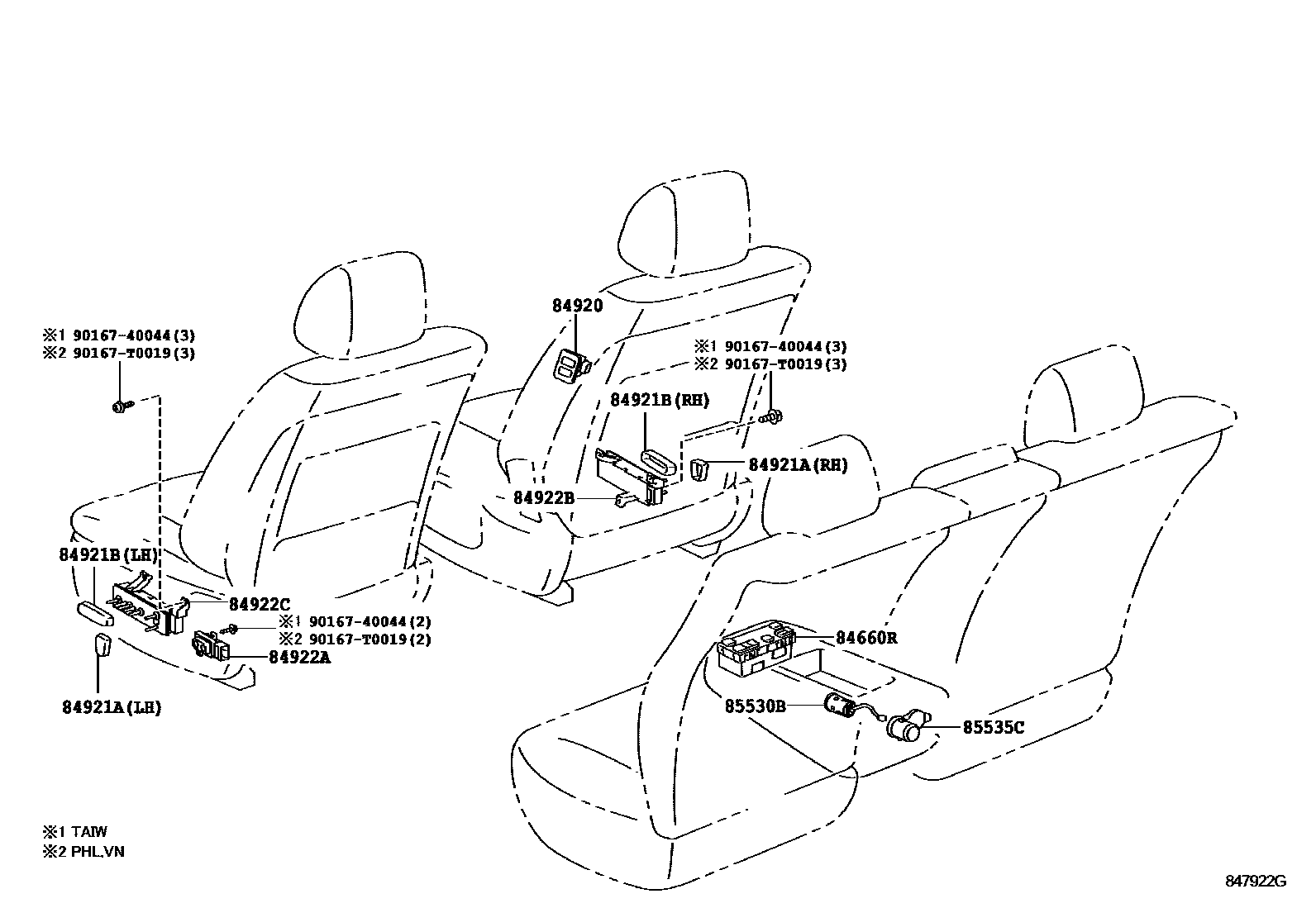 Toyota CAMRY 开关和继电器和ECU EPC diagram — 847922G