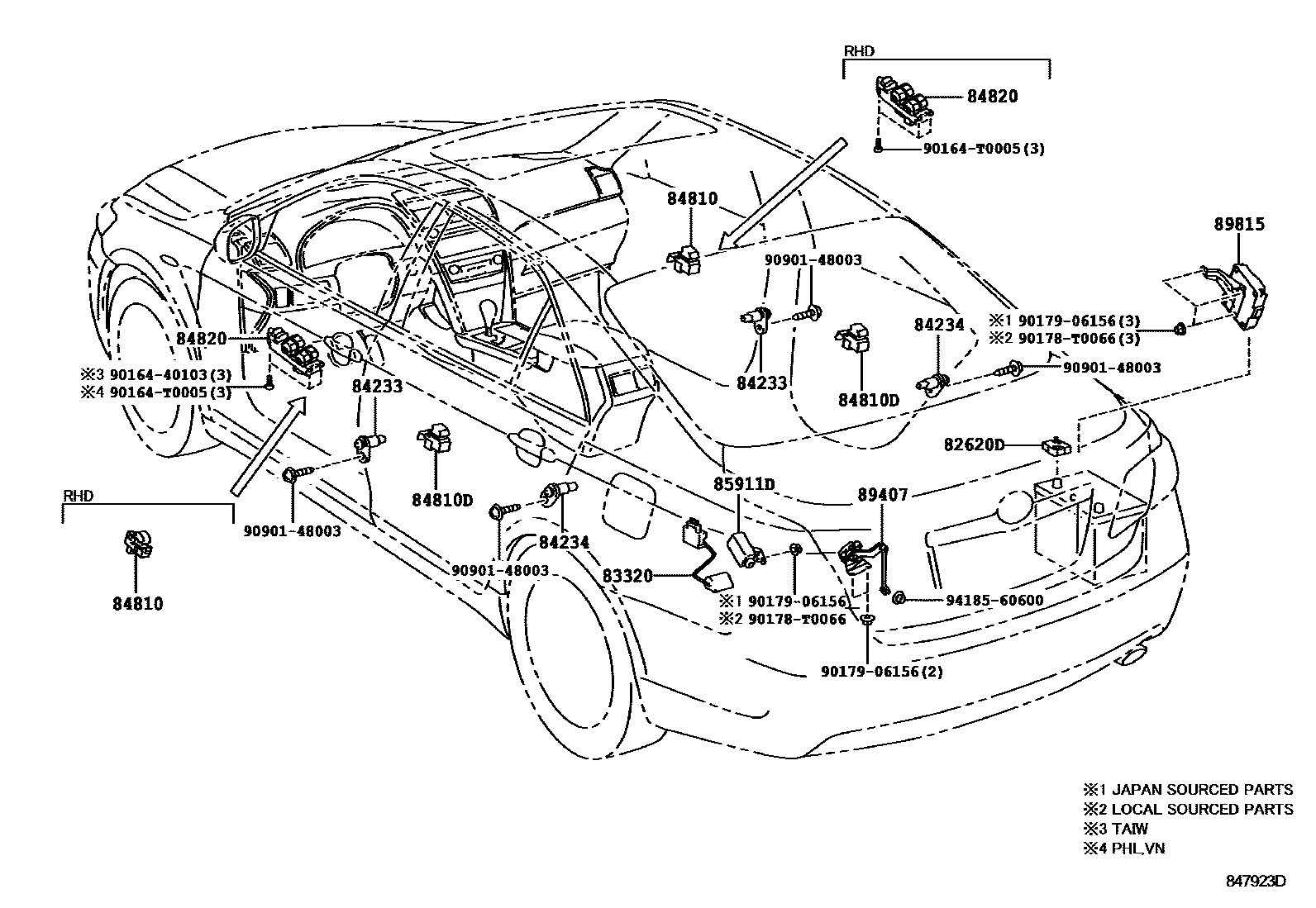 Toyota CAMRY 开关和继电器和ECU EPC diagram — 847923D