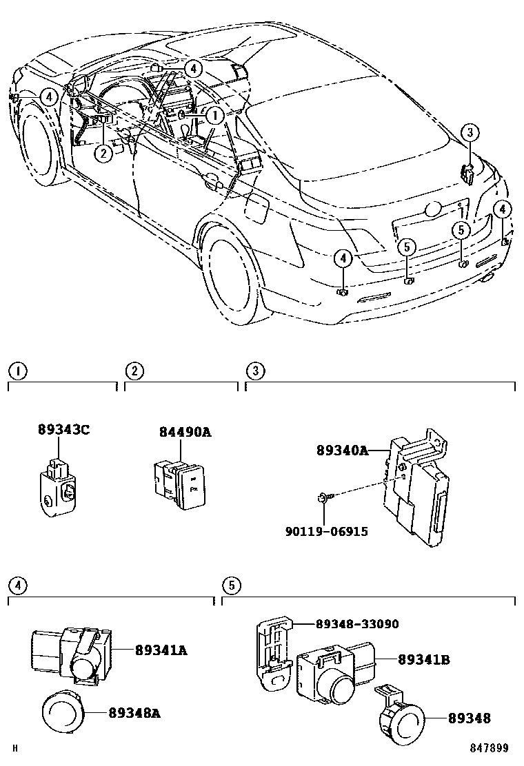 Toyota CAMRY 测距雷达和倒车雷达 EPC diagram — 847899