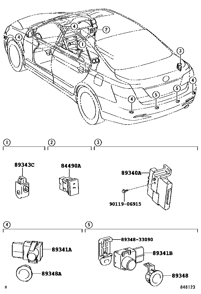 Toyota CAMRY 测距雷达和倒车雷达 EPC diagram — 848123