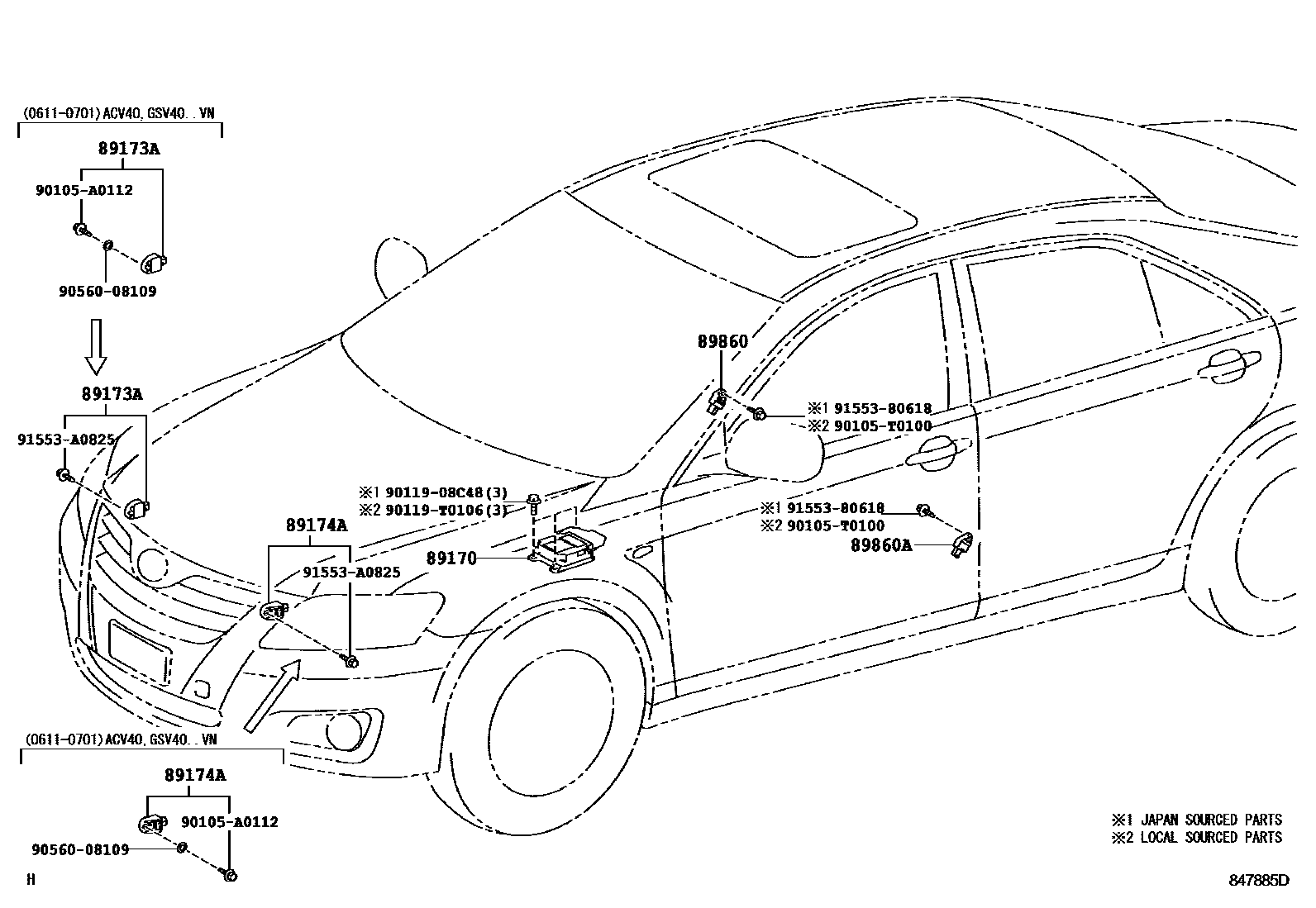 Toyota CAMRY 空气囊 EPC diagram — 847885D