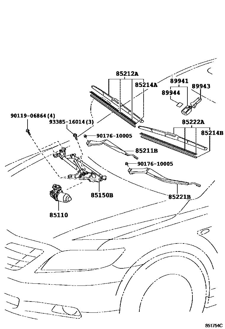 Toyota CAMRY 挡风玻璃刮水器 EPC diagram — 851754C