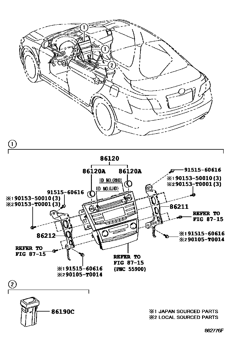 Toyota CAMRY 收音机、放大器和冷凝器 EPC diagram — 862776F