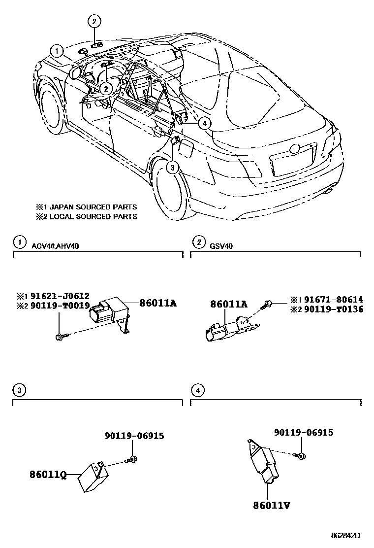 Toyota CAMRY 收音机、放大器和冷凝器 EPC diagram — 862842D