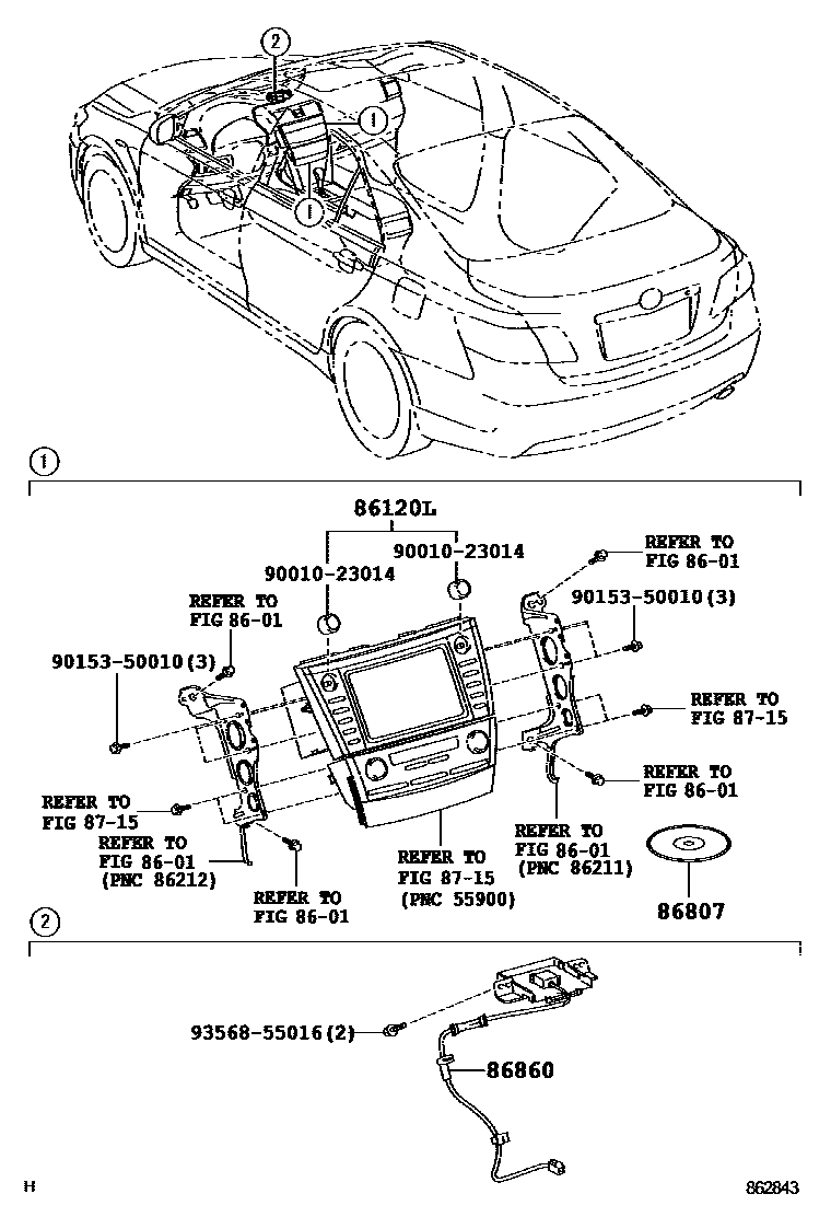 Toyota CAMRY 导航和前监视器显示屏 EPC diagram — 862843
