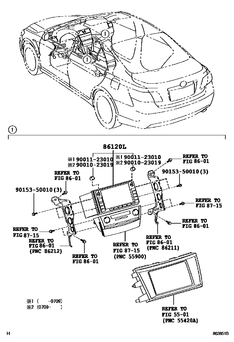 Toyota CAMRY 导航和前监视器显示屏 EPC diagram — 862851B