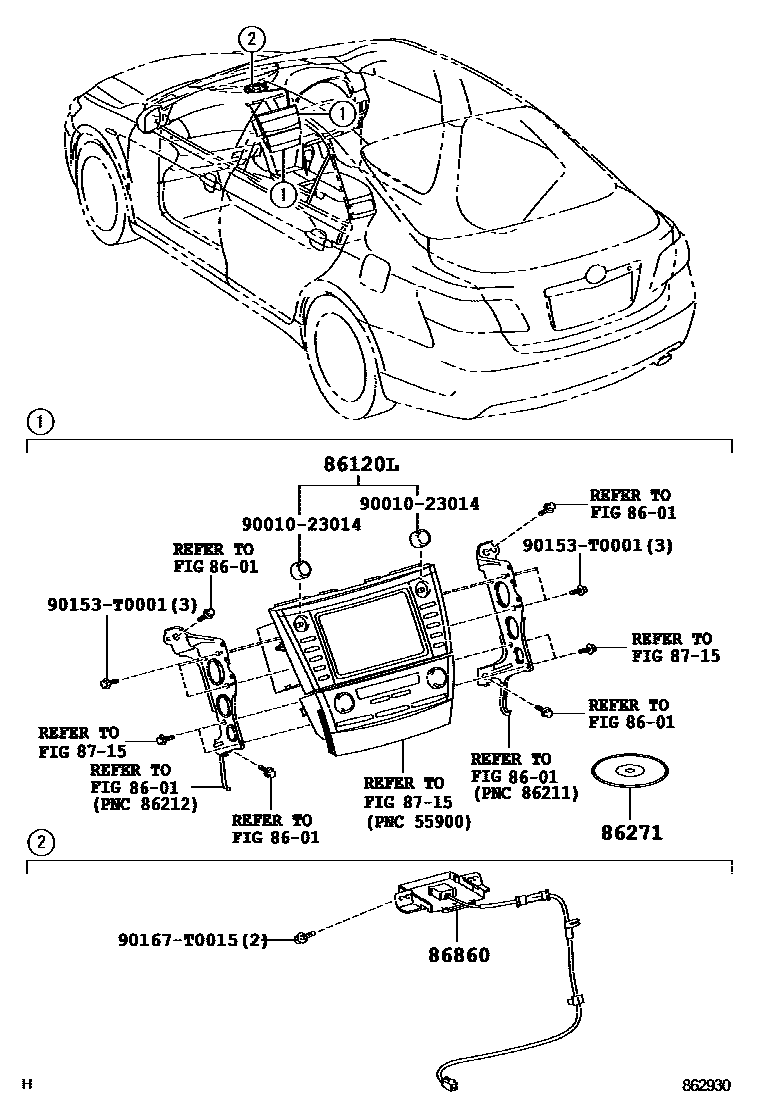 Toyota CAMRY 导航和前监视器显示屏 EPC diagram — 862930