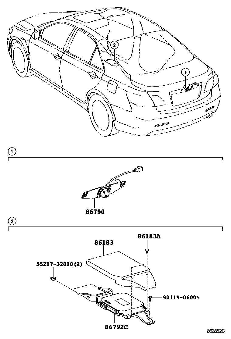 Toyota CAMRY 倒车影像和摄像头 EPC diagram — 862852C