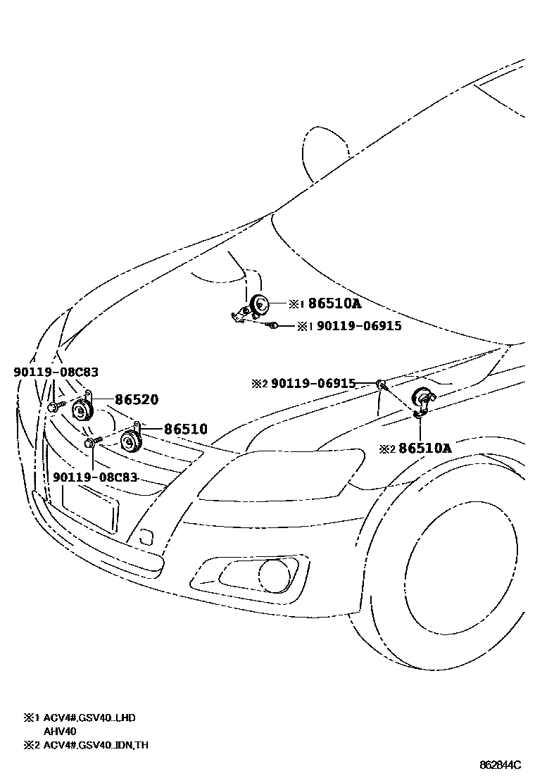 Toyota CAMRY 喇叭 EPC diagram — 862844C