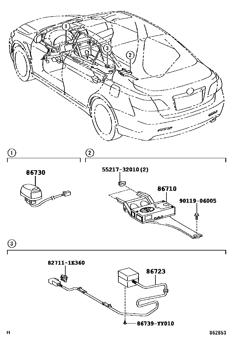 Toyota CAMRY 车载电话和呼救装置 EPC diagram — 862853