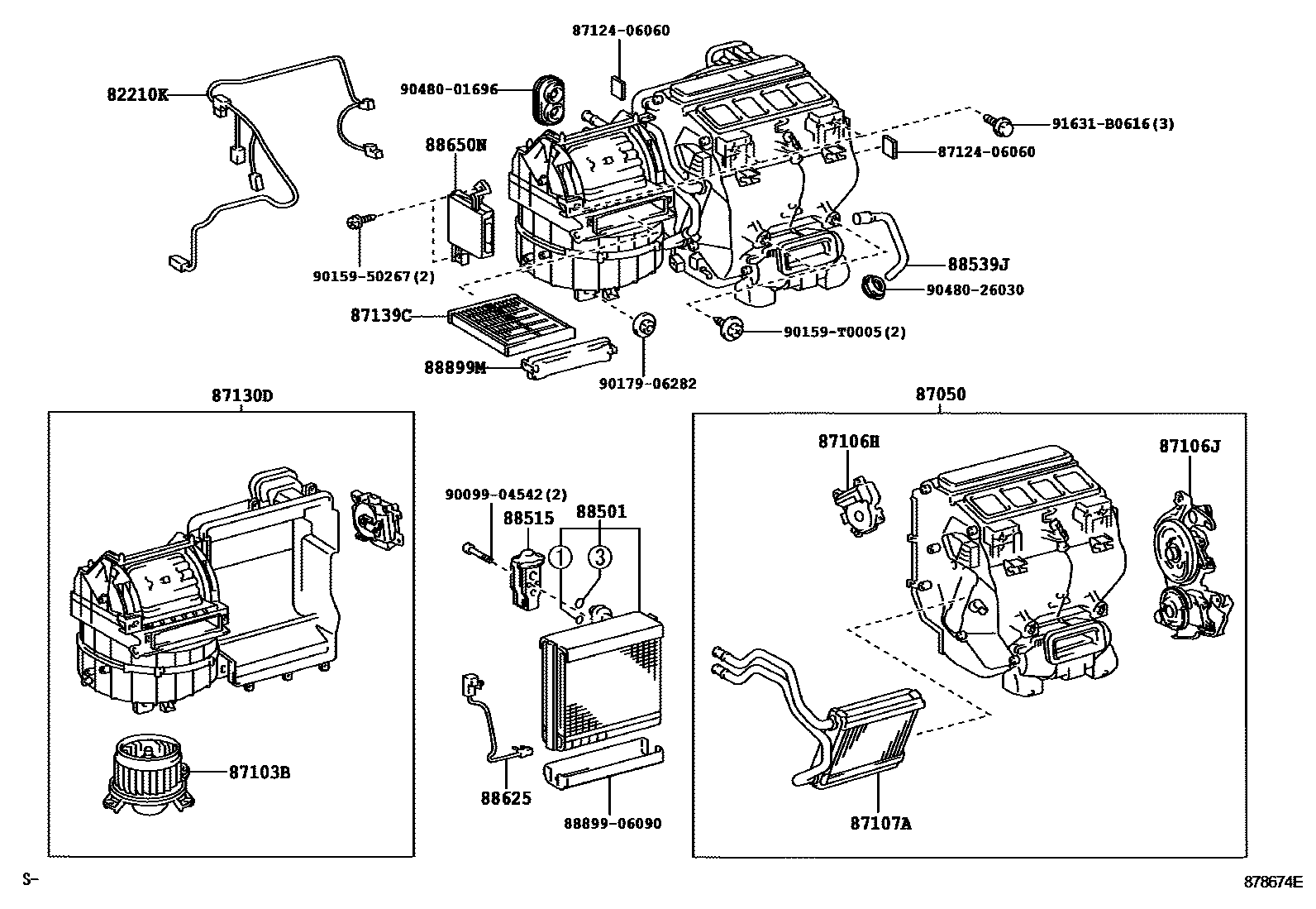 Toyota CAMRY 暖风和空调系统 - 冷却器组件 EPC diagram — 878674E