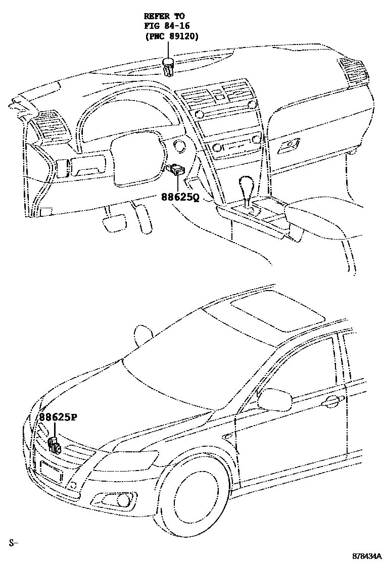 Toyota CAMRY 暖风和空调系统 - 控制器和风管 EPC diagram — 878434A