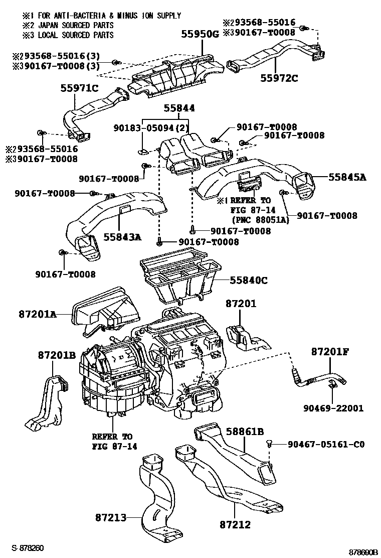 Toyota CAMRY 暖风和空调系统 - 控制器和风管 EPC diagram — 878690B