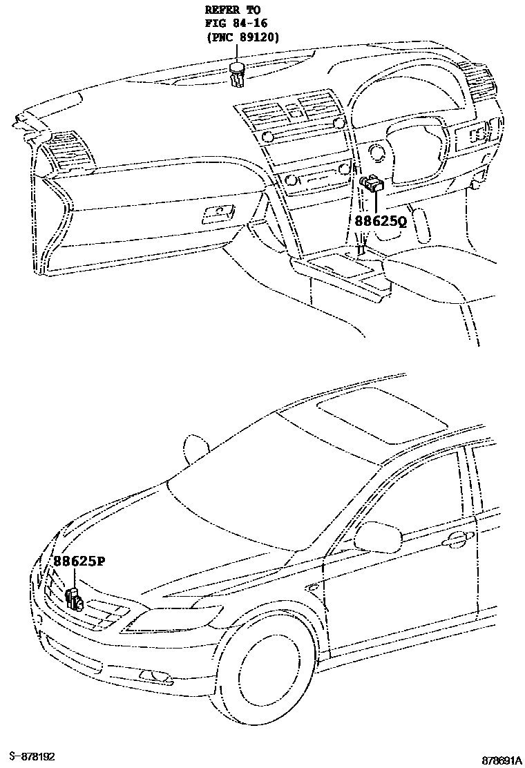 Toyota CAMRY 暖风和空调系统 - 控制器和风管 EPC diagram — 878691A