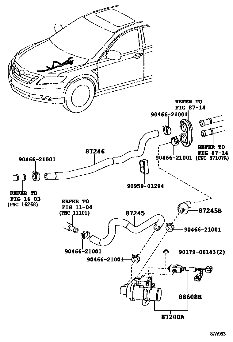 Toyota CAMRY 暖风和空调系统 - 水管 EPC diagram — 87A983