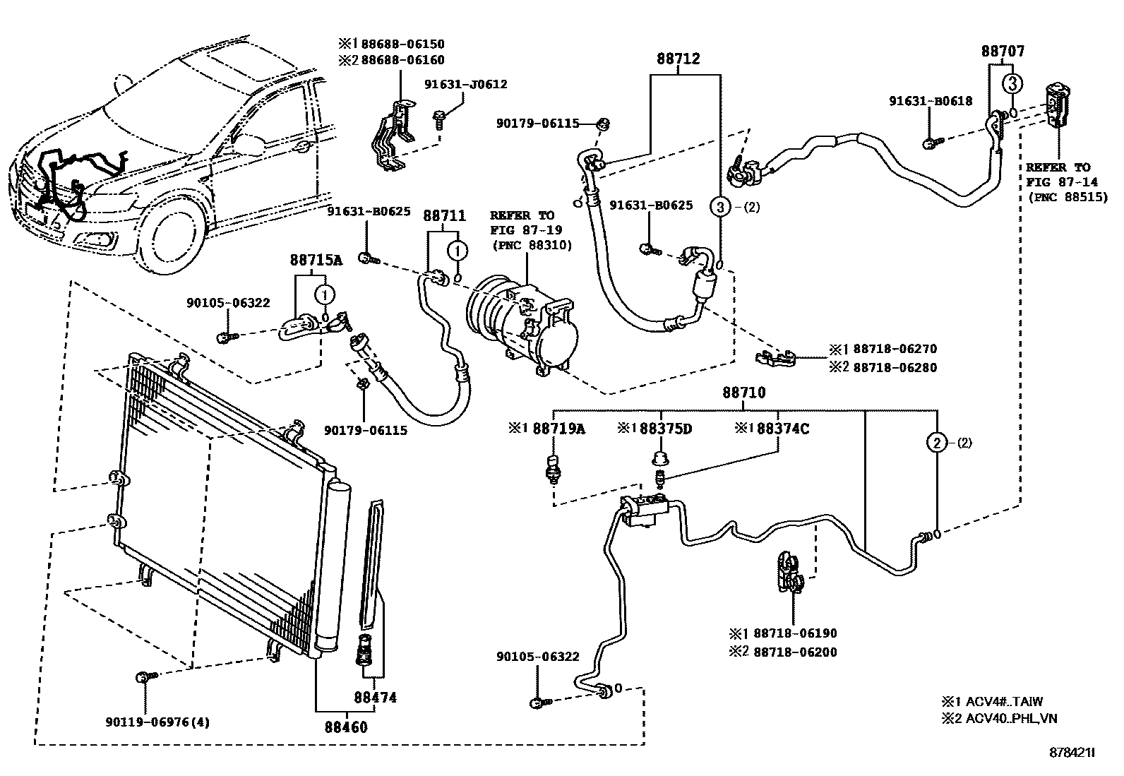 Toyota CAMRY Heating & Air Conditioning - Cooler Piping EPC diagram — 878421I