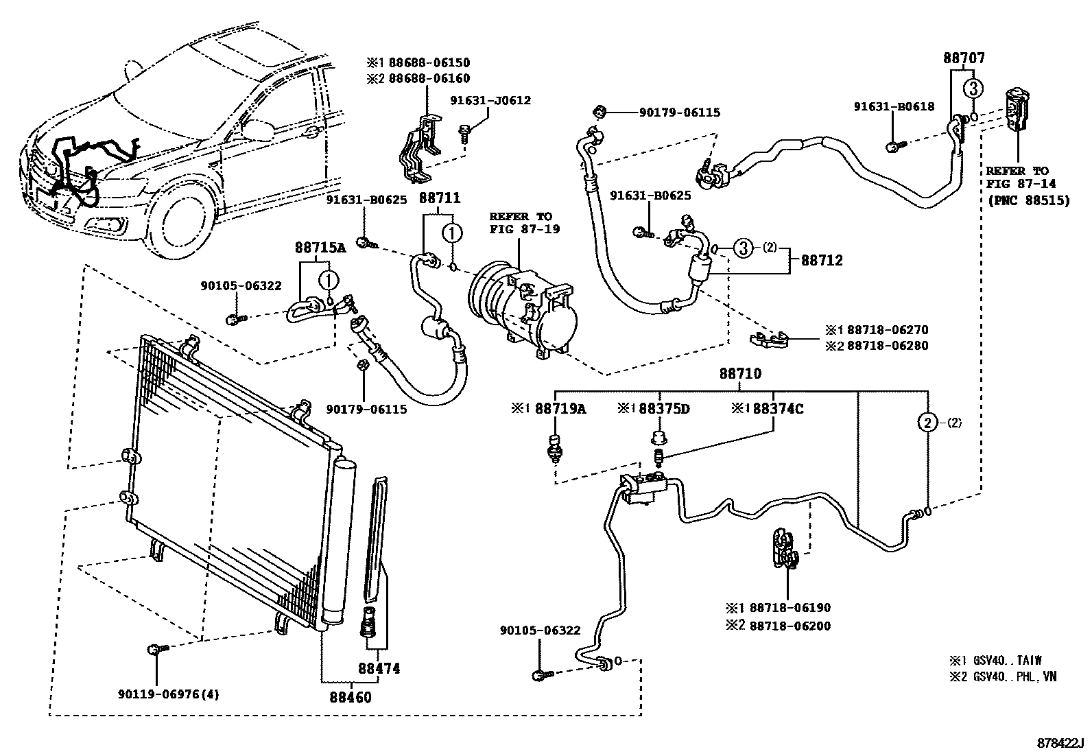 Toyota CAMRY Heating & Air Conditioning - Cooler Piping EPC diagram — 878422J