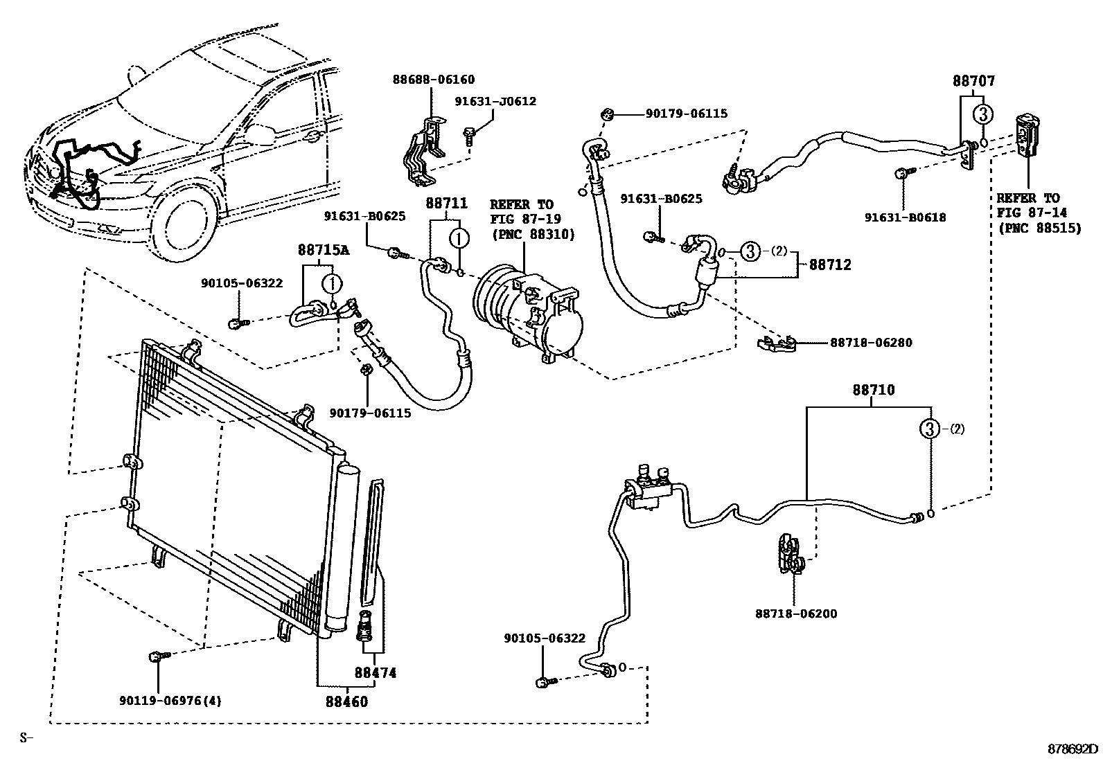 Toyota CAMRY Heating & Air Conditioning - Cooler Piping EPC diagram — 878692D