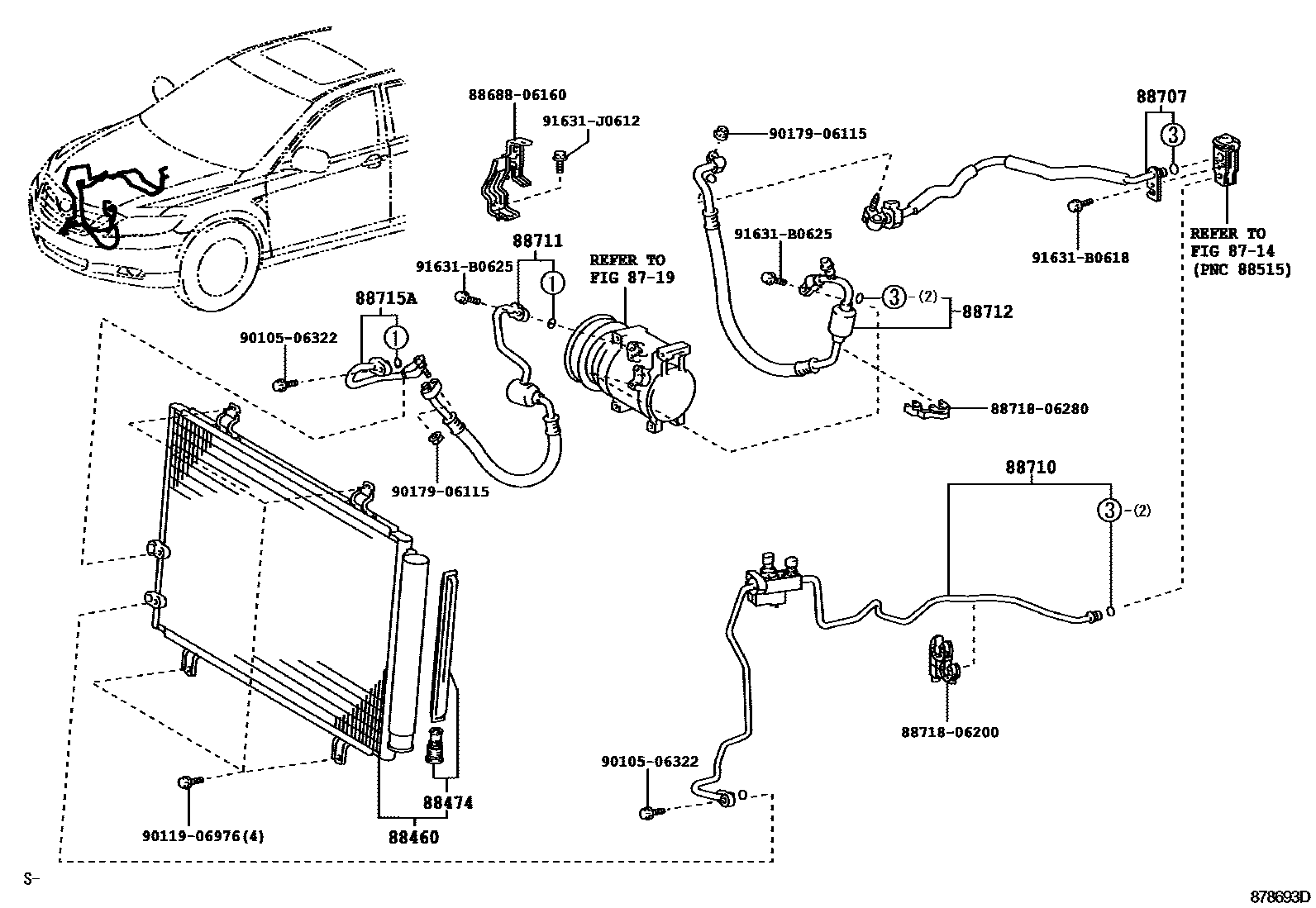 Toyota CAMRY Heating & Air Conditioning - Cooler Piping EPC diagram — 878693D