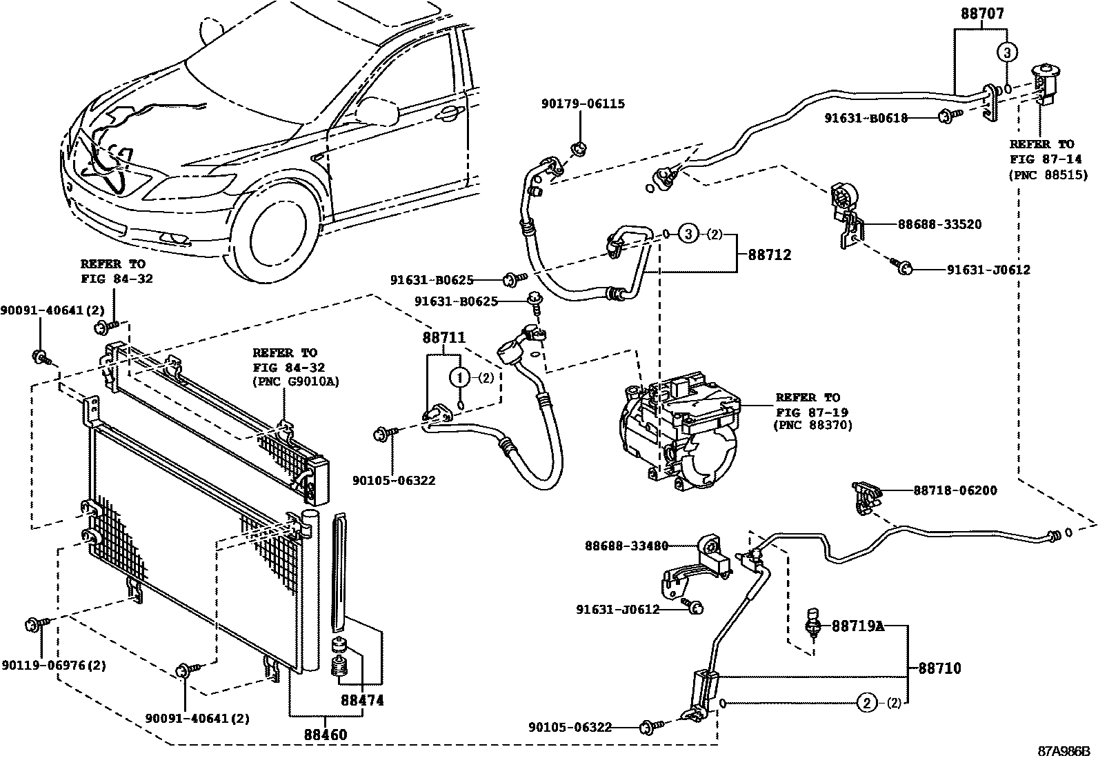 Toyota CAMRY Heating & Air Conditioning - Cooler Piping EPC diagram — 87A986B