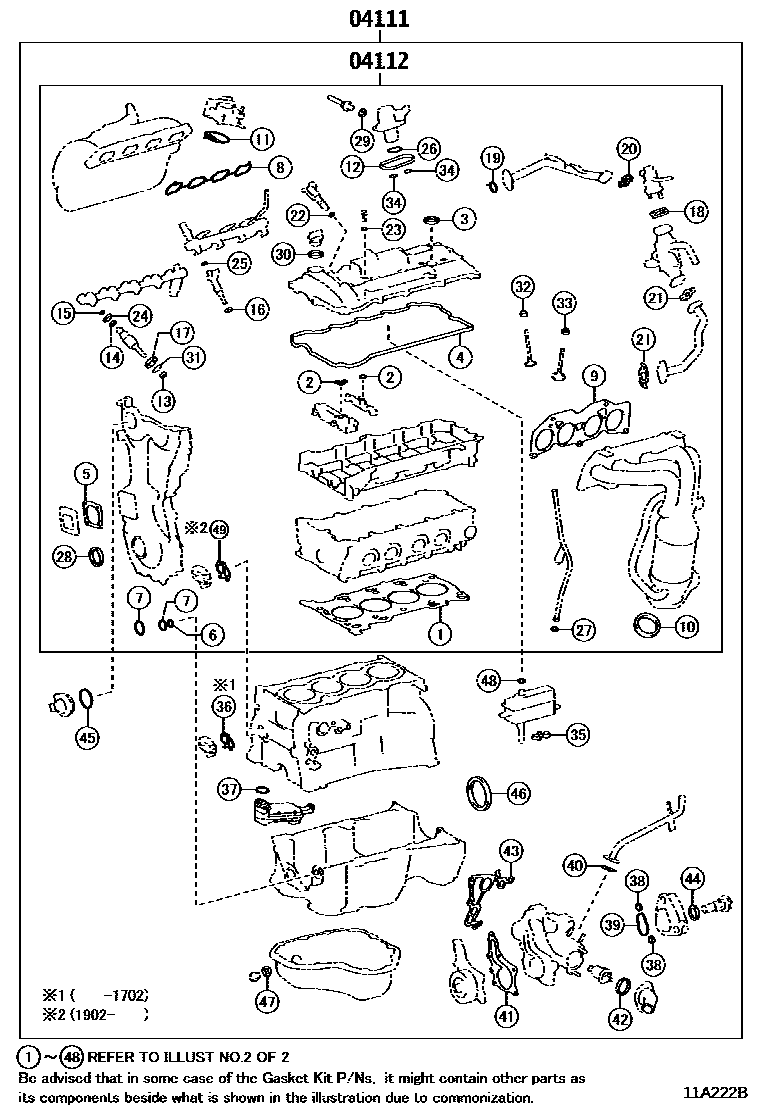 Toyota CAMRY Engine Overhaul Gasket Kit EPC diagram — 11A222B