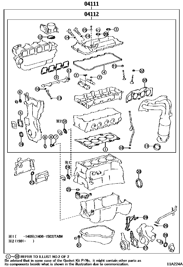 Toyota CAMRY Engine Overhaul Gasket Kit EPC diagram — 11A224A