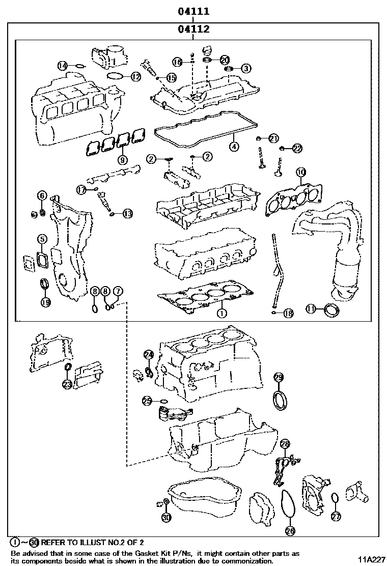 Toyota CAMRY Engine Overhaul Gasket Kit EPC diagram — 11A227