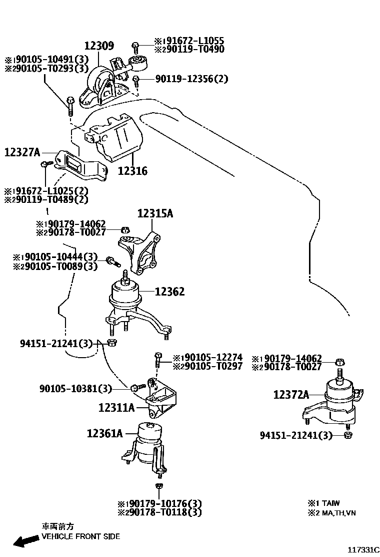 Toyota CAMRY Engine Mounting EPC diagram — 117331C