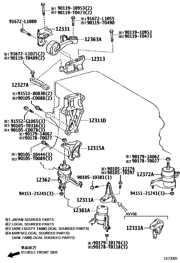 Toyota CAMRY Engine Mounting EPC diagram — 117332I