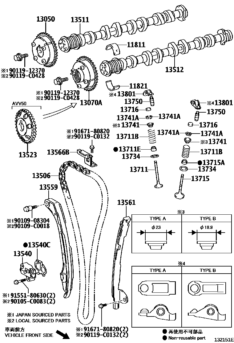 Toyota CAMRY Camshaft & Valve EPC diagram — 132151E