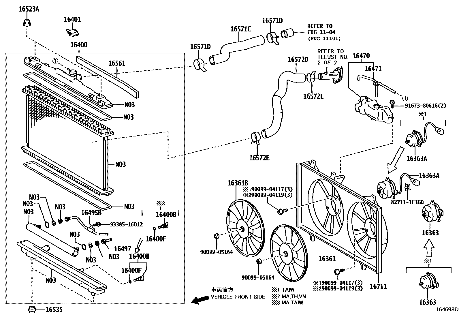 Toyota CAMRY RADIATOR & WATER OUTLET EPC diagram — 164698D