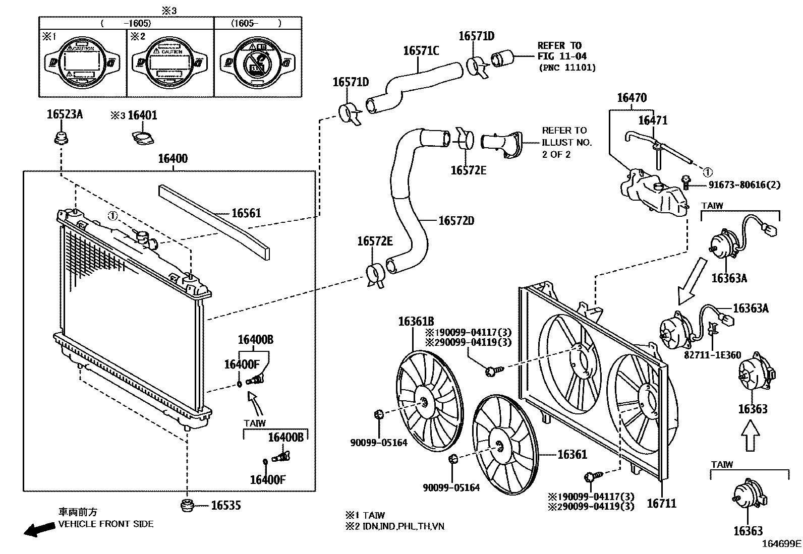 Toyota CAMRY RADIATOR & WATER OUTLET EPC diagram — 164699E