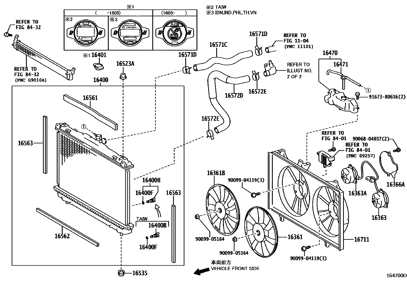 Toyota CAMRY RADIATOR & WATER OUTLET EPC diagram — 164700D