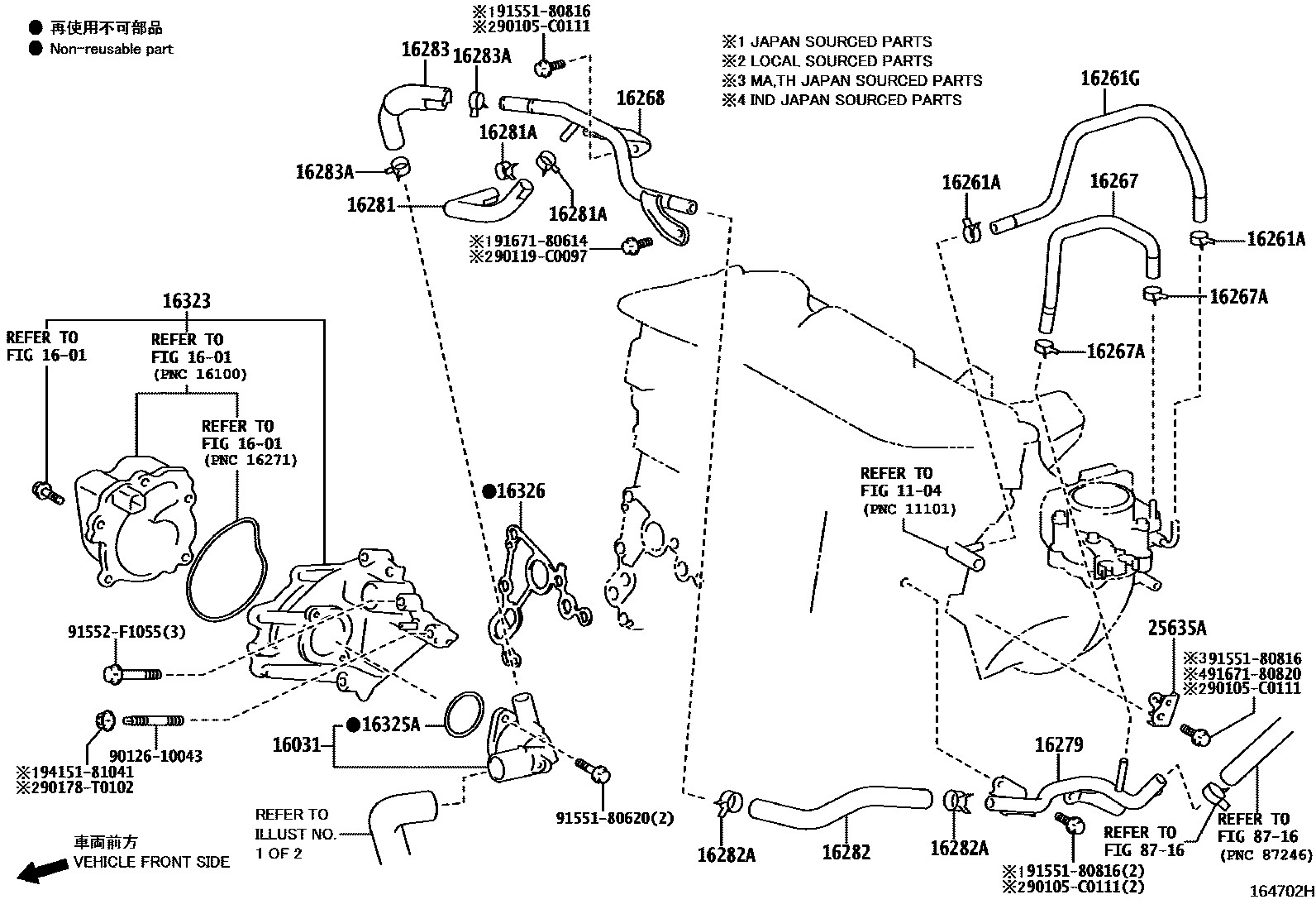 Toyota CAMRY RADIATOR & WATER OUTLET EPC diagram — 164702H