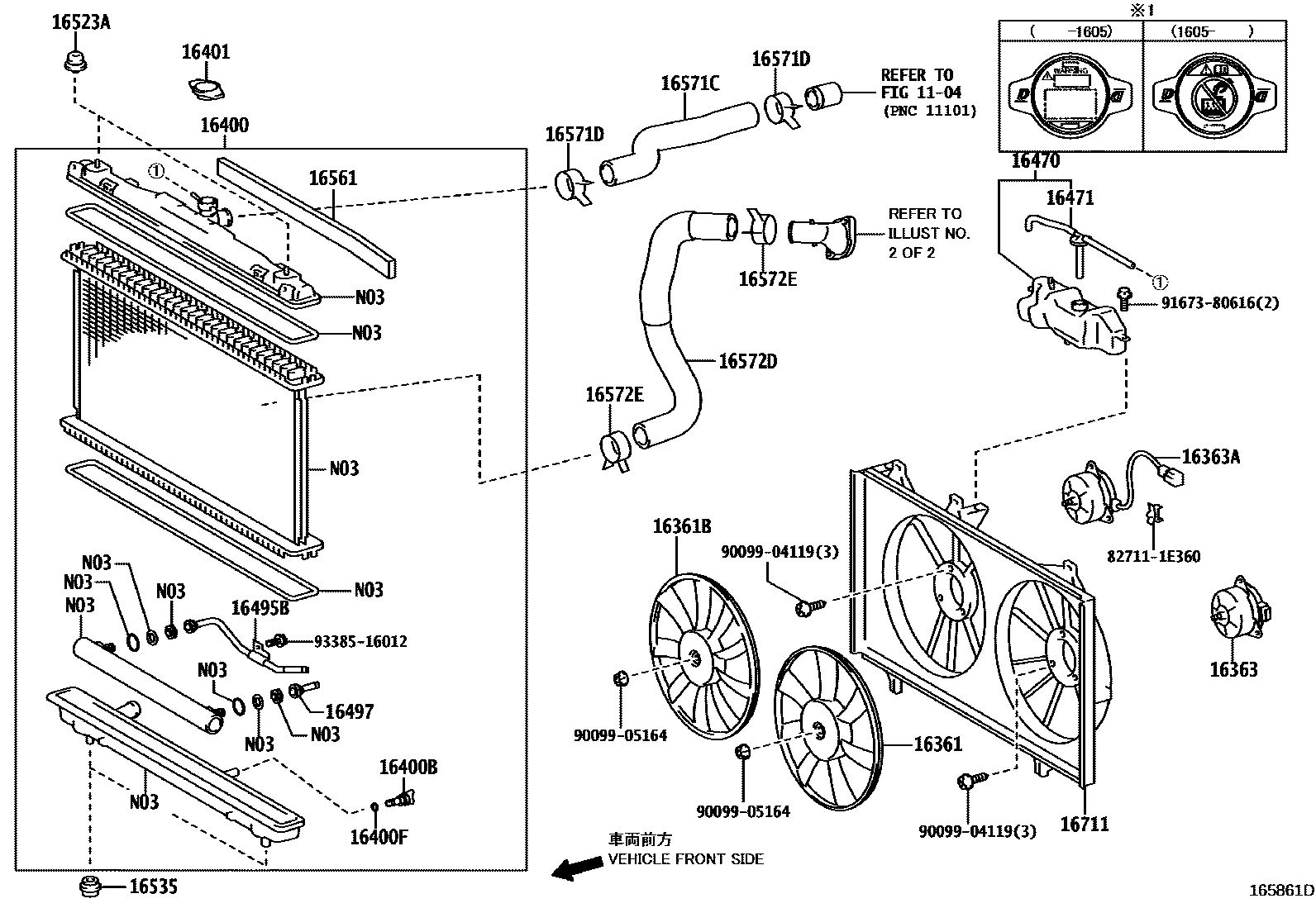 Toyota CAMRY RADIATOR & WATER OUTLET EPC diagram — 165861D