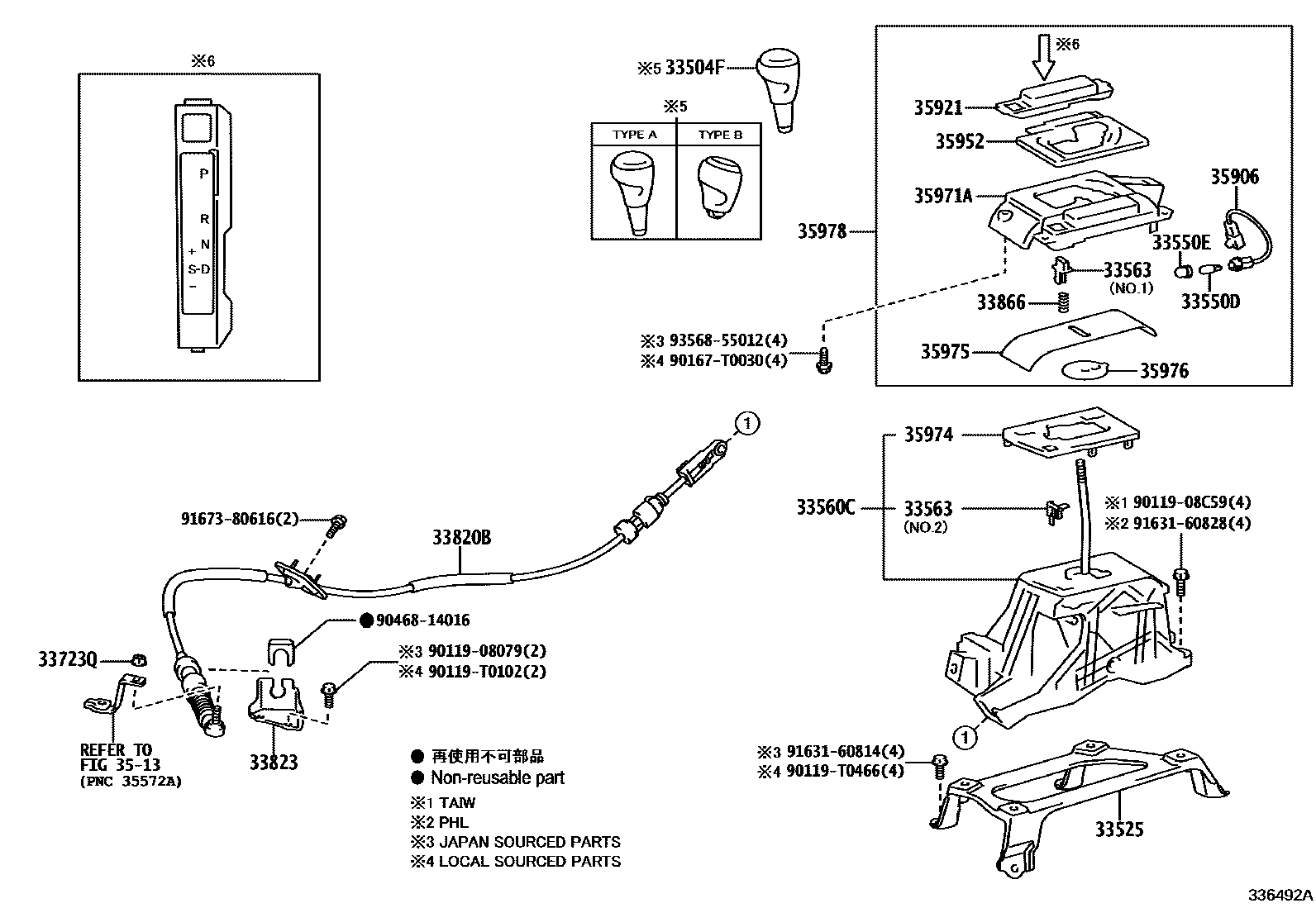 Toyota CAMRY Shift Lever & Retainer EPC diagram — 336492A