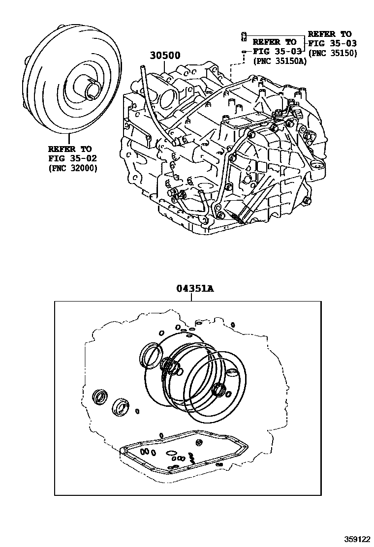 Toyota CAMRY 传动桥或变速器总成和衬垫组件(ATM) EPC diagram — 359122