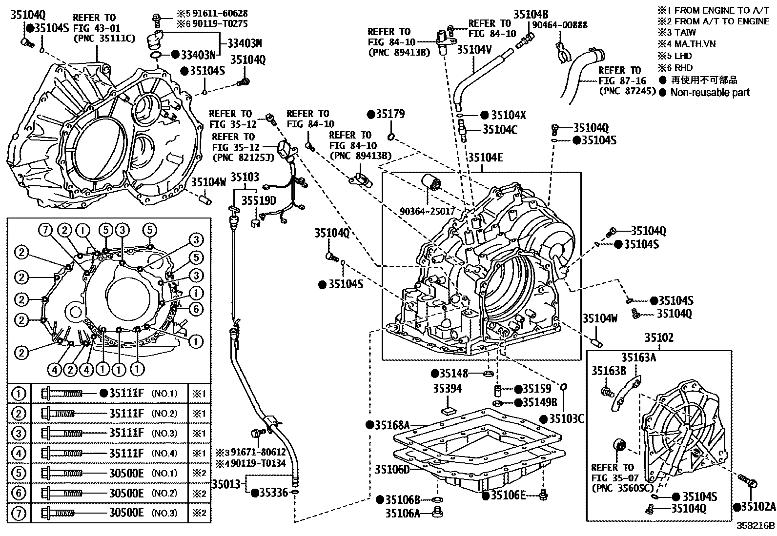 Toyota CAMRY 变速器壳和油底壳(ATM) EPC diagram — 358216B
